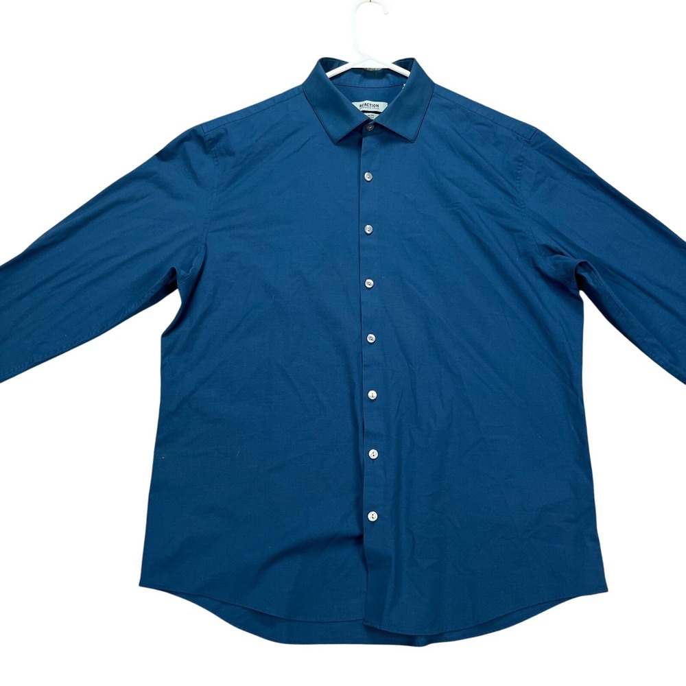 Kenneth Cole Reaction Men's Blue‎ Slim Fit Stretch Dress Shirt XL 17 32/33